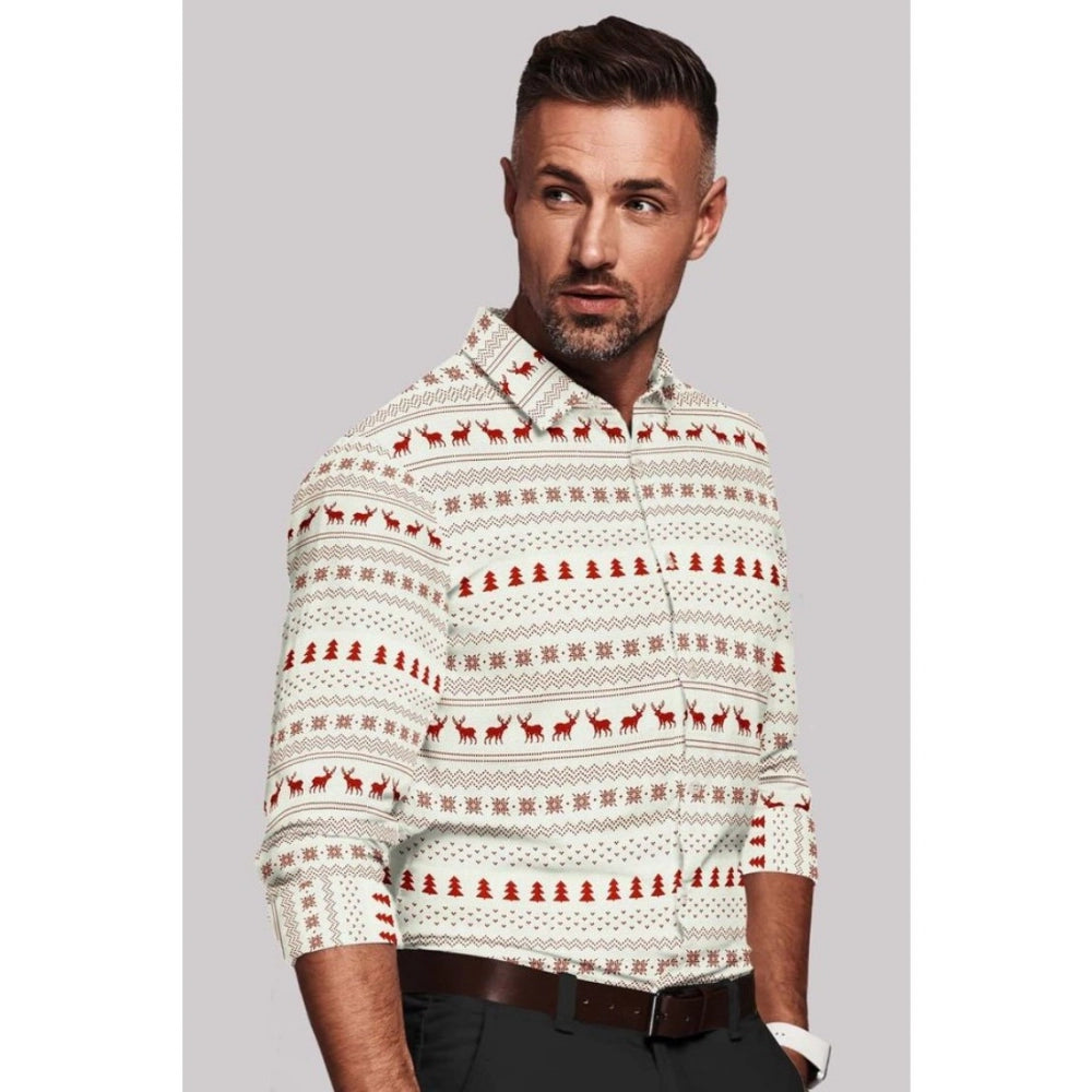 Snuggle Spot Men's Cotton Blended Printed Full Sleeve Shirt (White-Red)
