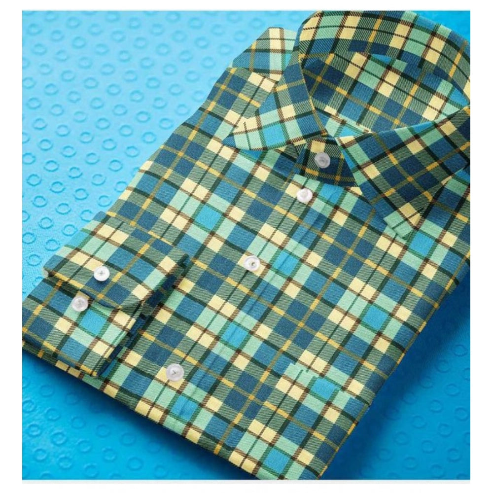 Snuggle Spot Men's Cotton Blended Checked Full Sleeve Shirt (Green-Yellow)