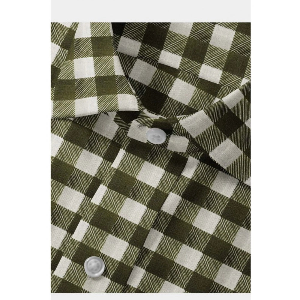 Snuggle Spot Men's Cotton Blended Checked Full Sleeve Shirt (White-Green)