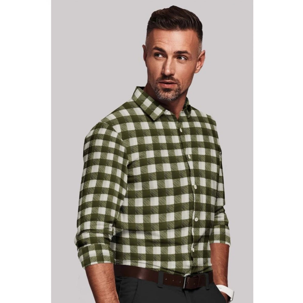 Snuggle Spot Men's Cotton Blended Checked Full Sleeve Shirt (White-Green)