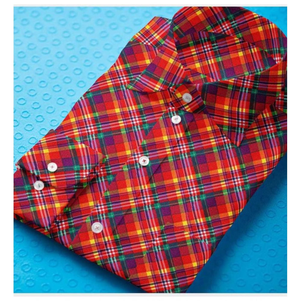 Snuggle Spot Men's Cotton Blended Checked Full Sleeve Shirt (Red)