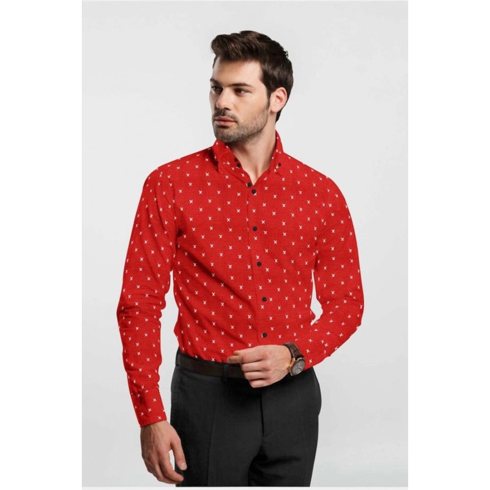 Snuggle Spot Men's Cotton Blended Printed Full Sleeve Shirt (Red)