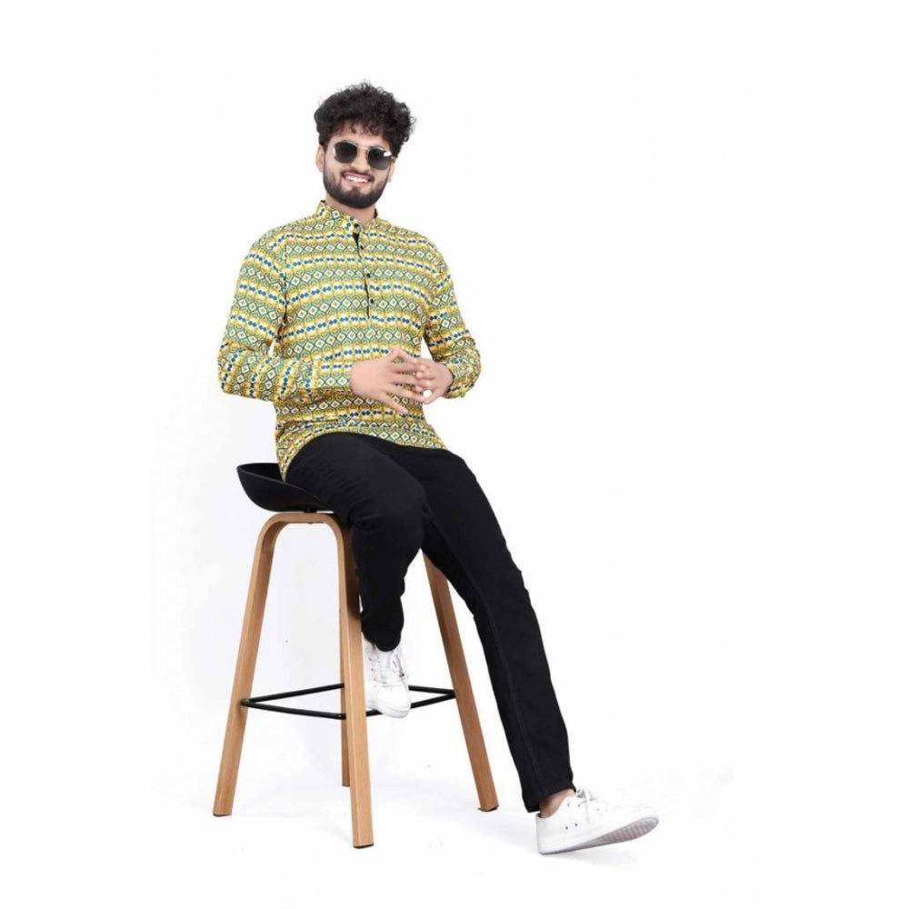 Snuggle Spot Men's Cotton Blended Printed Full Sleeve Shortkurta (Multicolor)