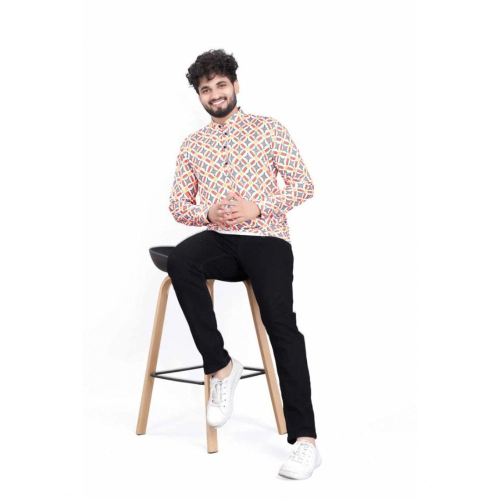 Snuggle Spot Men's Cotton Blended Printed Full Sleeve Shortkurta (Multicolor)