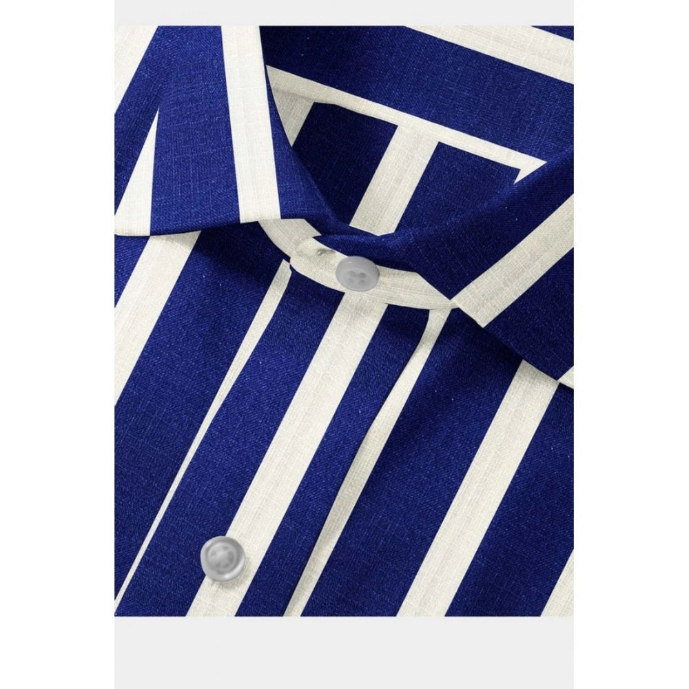 Snuggle Spot Men's Cotton Blended Striped Full Sleeve Shirt (White-Blue)