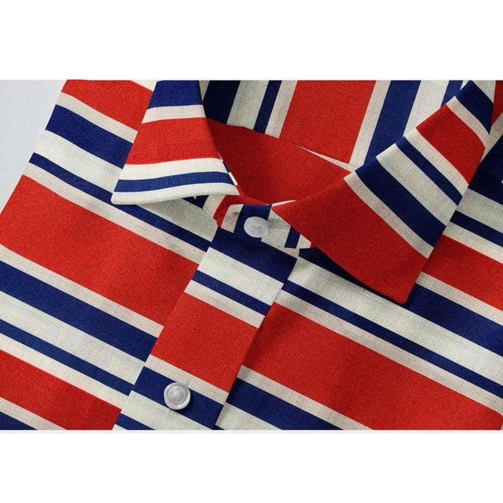Snuggle Spot Men's Cotton Blended Striped Full Sleeve Shirt (Red-Blue)