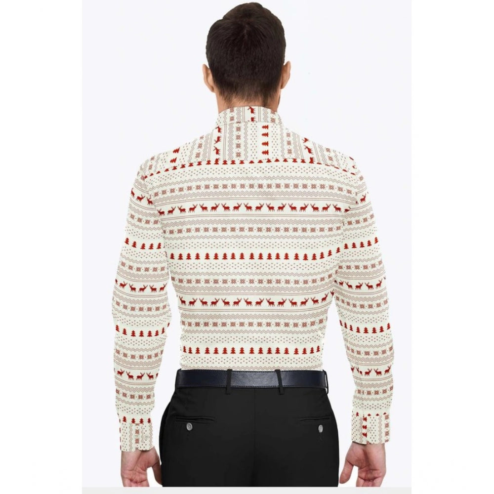 Snuggle Spot Men's Cotton Blended Printed Full Sleeve Shirt (White-Red)