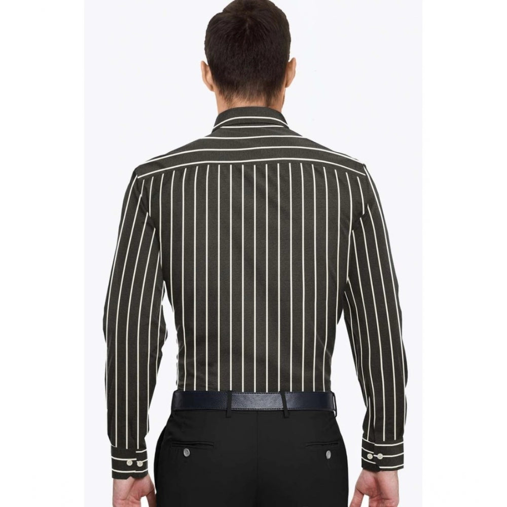 Snuggle Spot Men's Cotton Blended Striped Full Sleeve Shirt (Black-White)