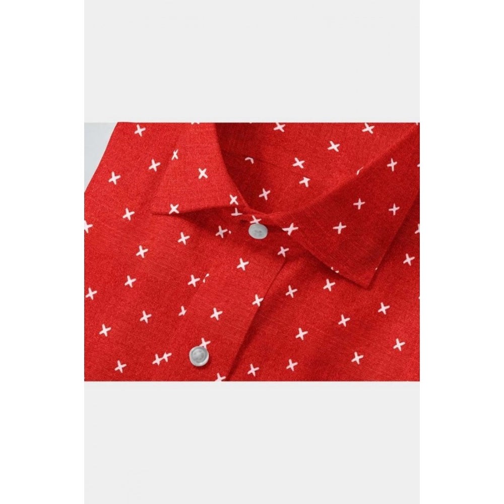Snuggle Spot Men's Cotton Blended Printed Full Sleeve Shirt (Red)