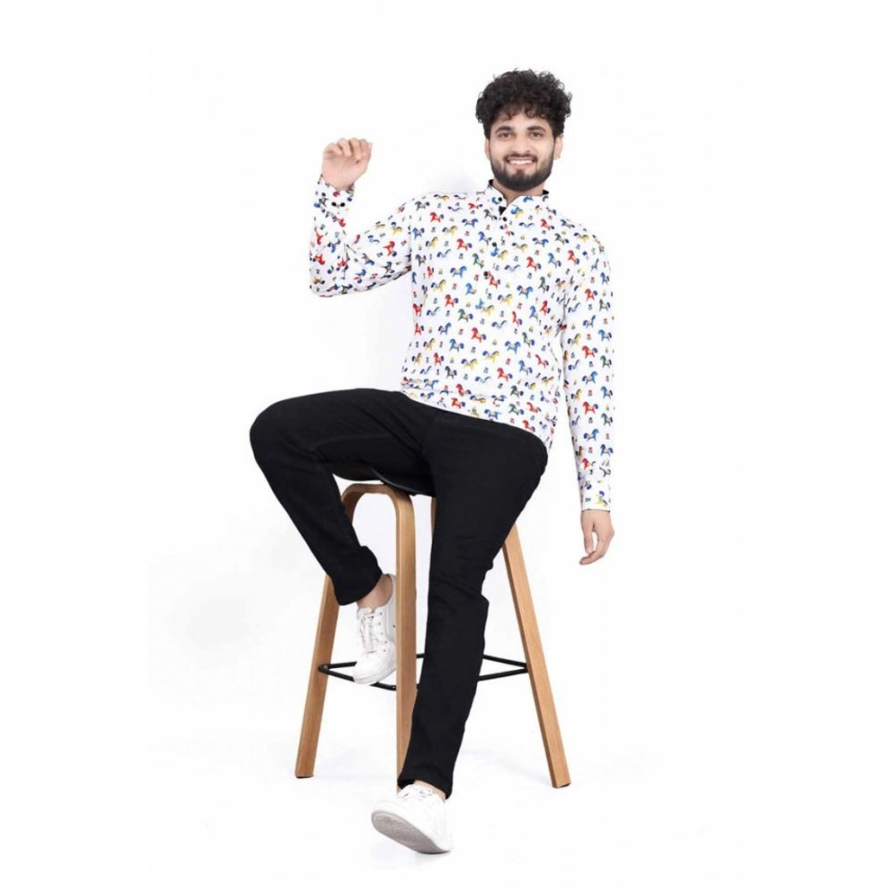 Snuggle Spot Men's Cotton Blended Printed Full Sleeve Shortkurta (Multicolor)