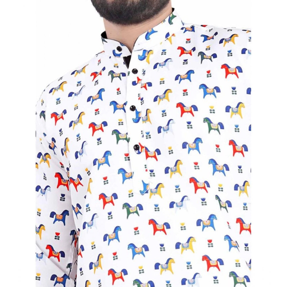Snuggle Spot Men's Cotton Blended Printed Full Sleeve Shortkurta (Multicolor)
