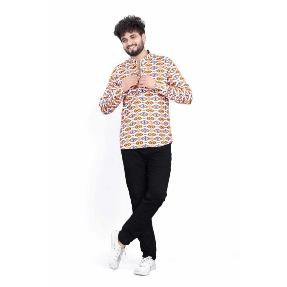 Snuggle Spot Men's Cotton Blended Printed Full Sleeve Shortkurta (Multicolor)
