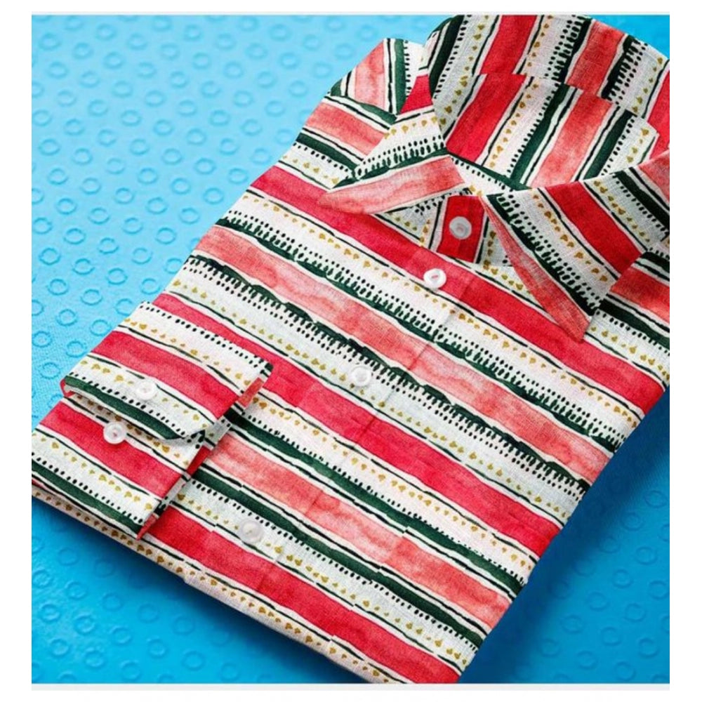 Snuggle Spot Men's Cotton Blended Striped Full Sleeve Shirt (Red-White)
