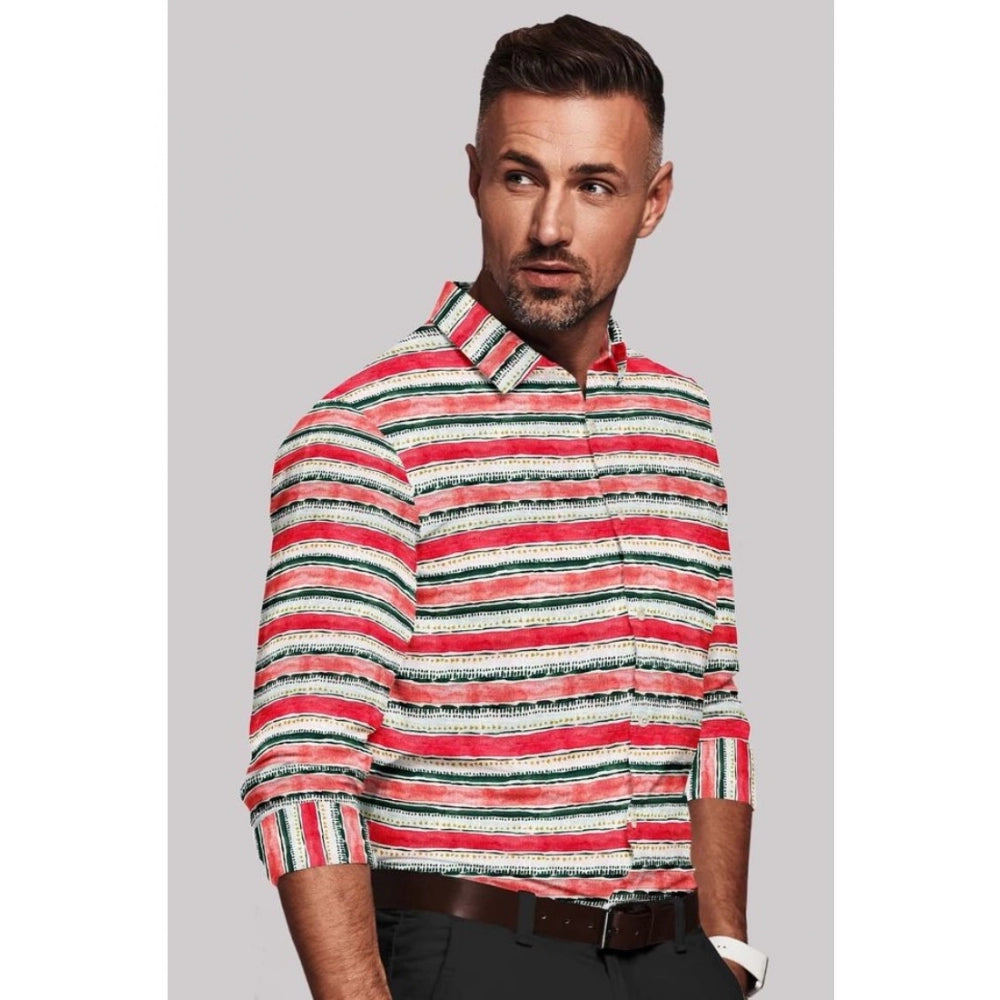 Snuggle Spot Men's Cotton Blended Striped Full Sleeve Shirt (Red-White)