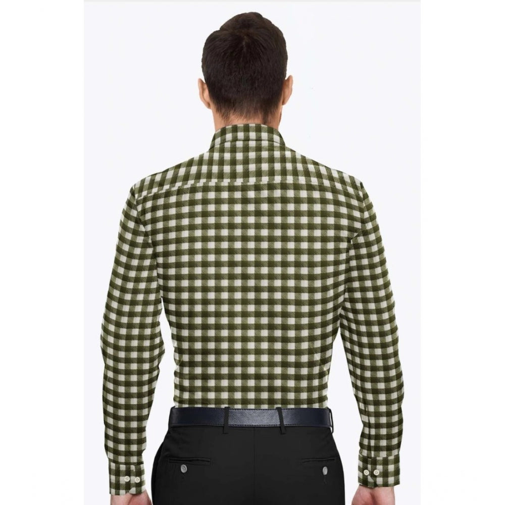 Snuggle Spot Men's Cotton Blended Checked Full Sleeve Shirt (White-Green)