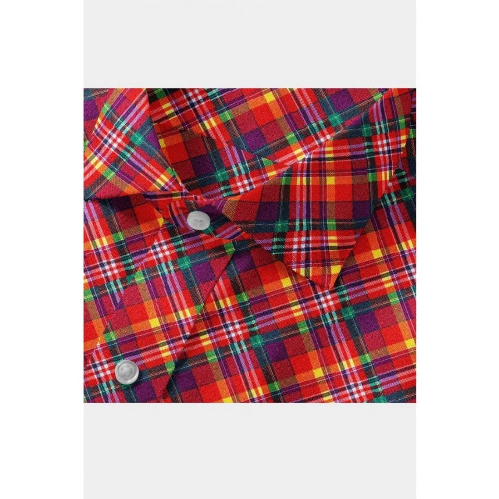 Snuggle Spot Men's Cotton Blended Checked Full Sleeve Shirt (Red)