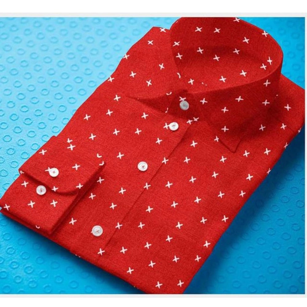 Snuggle Spot Men's Cotton Blended Printed Full Sleeve Shirt (Red)