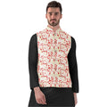 Snuggle Spot Men's Jacquard Printed Full Sleeve Waistcoat (Red-Beige)