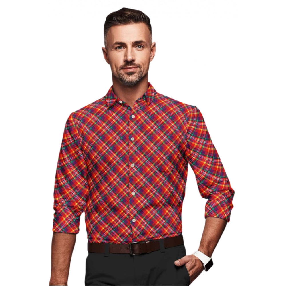Snuggle Spot Men's Cotton Blended Checked Full Sleeve Shirt (Red)