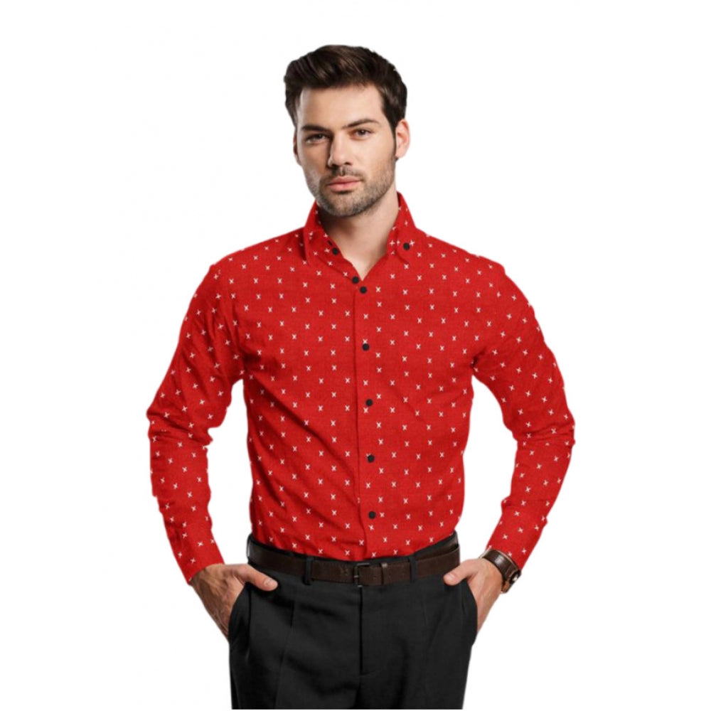Snuggle Spot Men's Cotton Blended Printed Full Sleeve Shirt (Red)