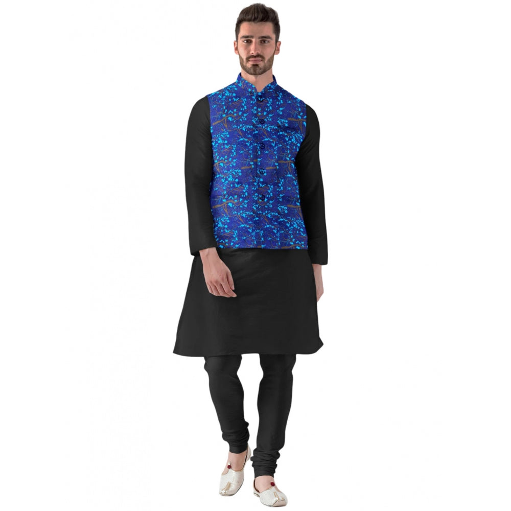 Snuggle Spot Men's Jacquard Printed Full Sleeve Waistcoat (Blue)