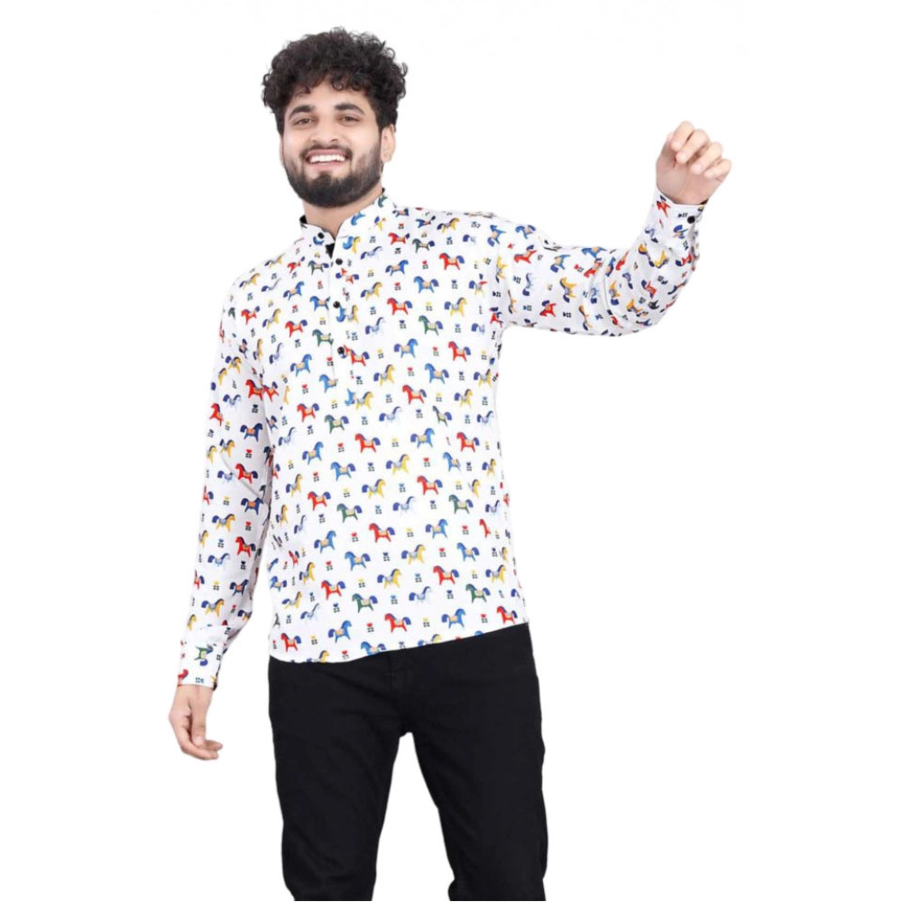 Snuggle Spot Men's Cotton Blended Printed Full Sleeve Shortkurta (Multicolor)