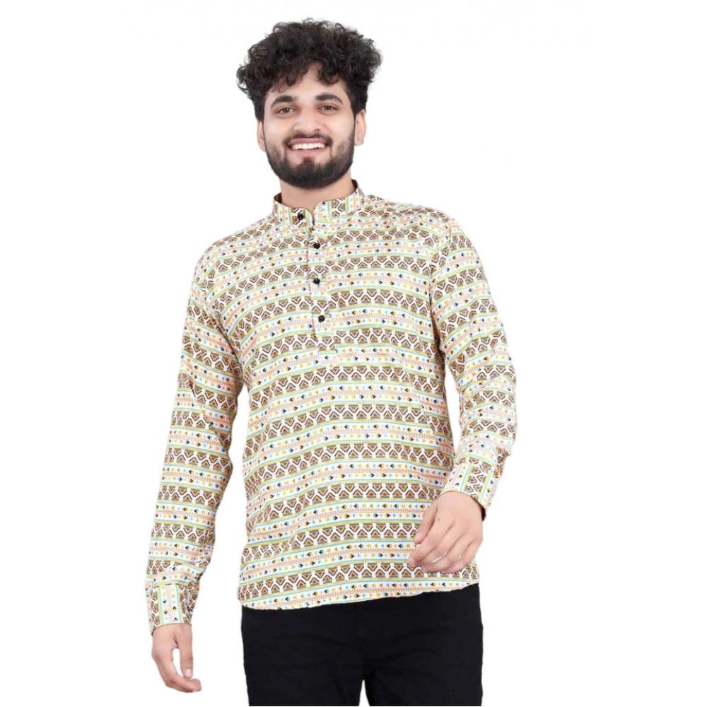Snuggle Spot Men's Cotton Blended Printed Full Sleeve Shortkurta (Multicolor)