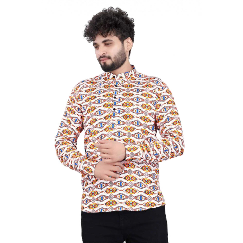 Snuggle Spot Men's Cotton Blended Printed Full Sleeve Shortkurta (Multicolor)