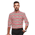 Snuggle Spot Men's Cotton Blended Striped Full Sleeve Shirt (Red-White)