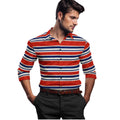 Snuggle Spot Men's Cotton Blended Striped Full Sleeve Shirt (Red-Blue)