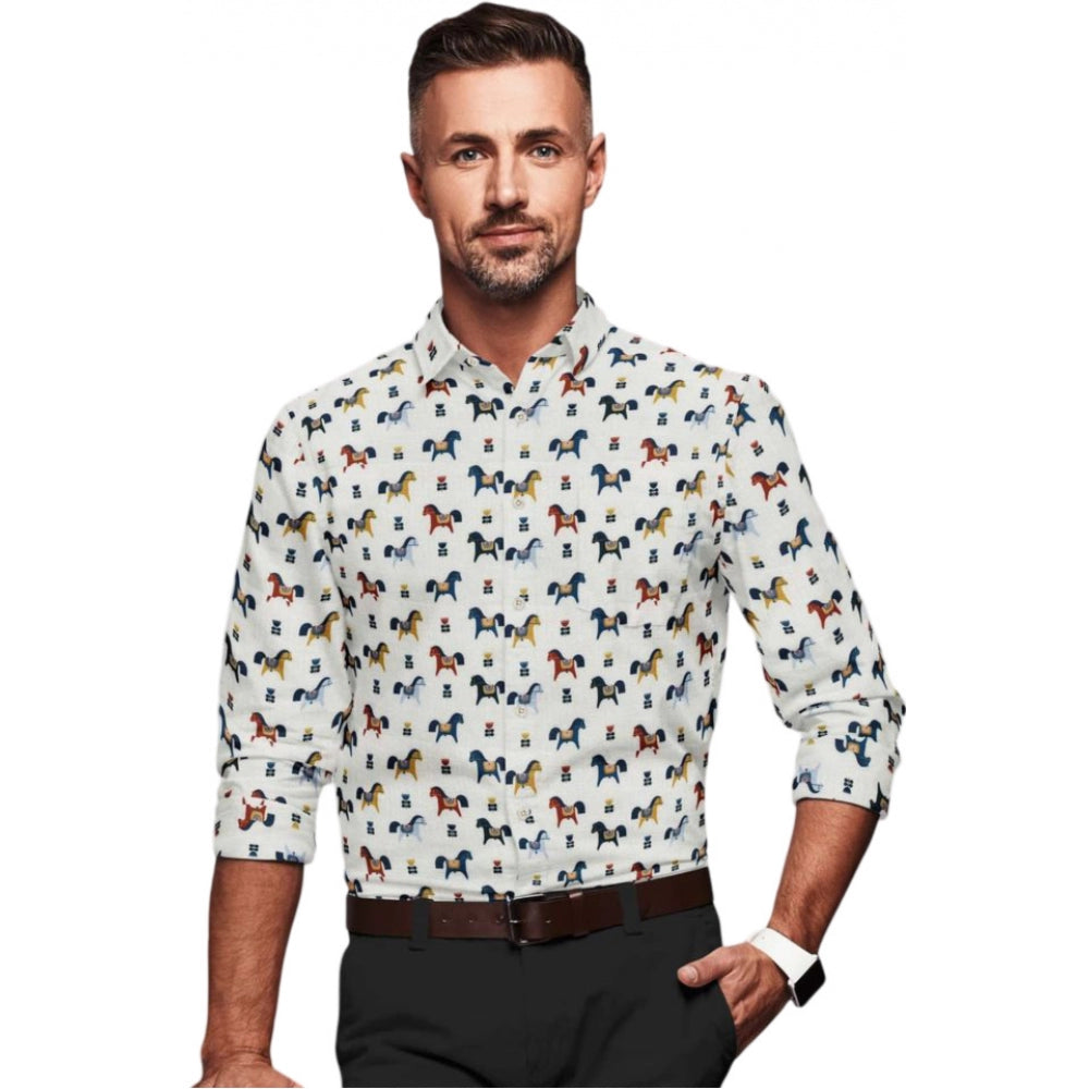 Snuggle Spot Men's Cotton Blended Printed Full Sleeve Shirt (Multicolor)