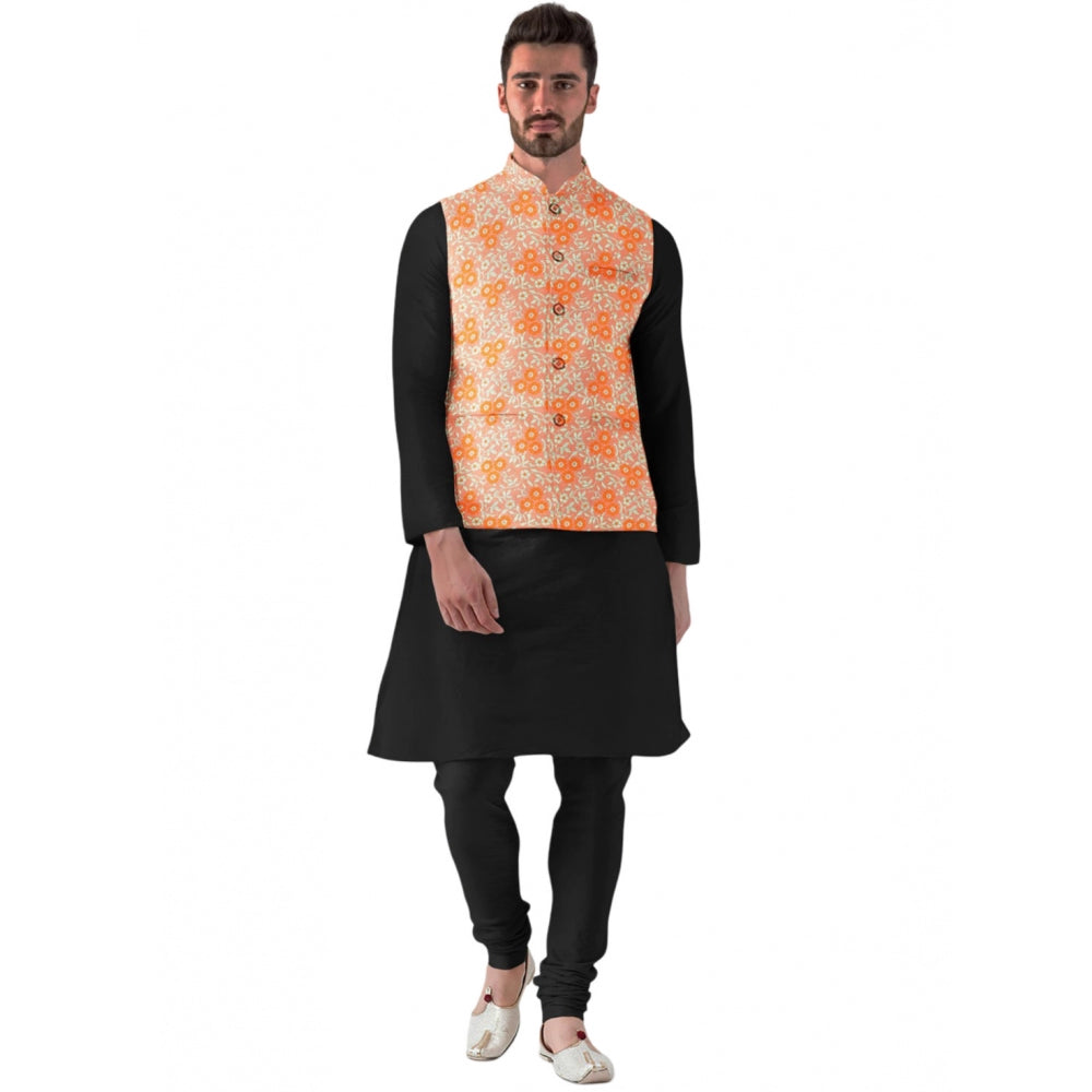 Snuggle Spot Men's Jacquard Printed Full Sleeve Waistcoat (Orange)