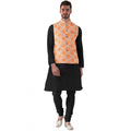 Snuggle Spot Men's Jacquard Printed Full Sleeve Waistcoat (Orange)