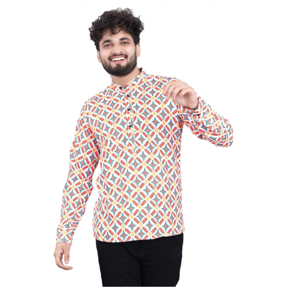 Snuggle Spot Men's Cotton Blended Printed Full Sleeve Shortkurta (Multicolor)