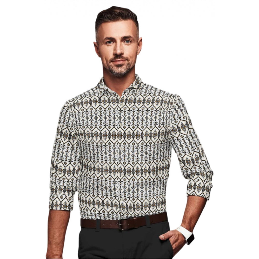 Snuggle Spot Men's Cotton Blended Printed Full Sleeve Shirt (Multicolor)