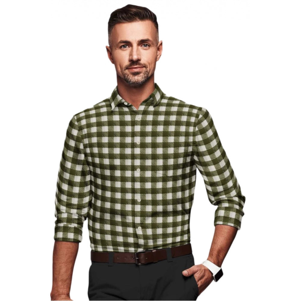 Snuggle Spot Men's Cotton Blended Checked Full Sleeve Shirt (White-Green)