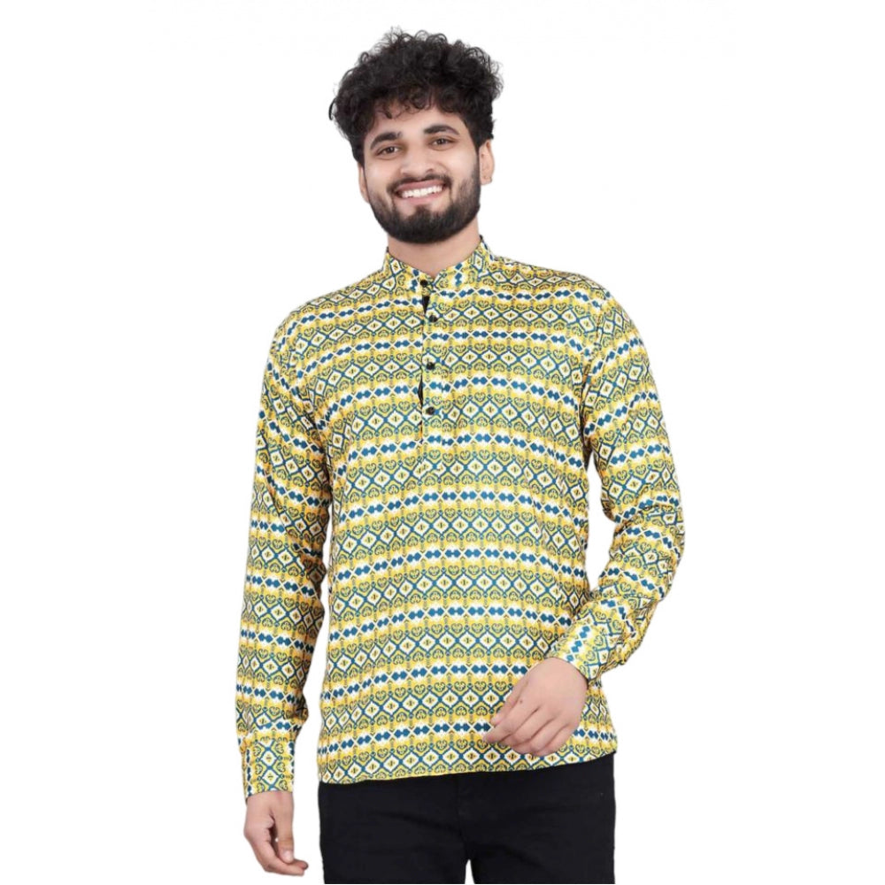 Snuggle Spot Men's Cotton Blended Printed Full Sleeve Shortkurta (Multicolor)