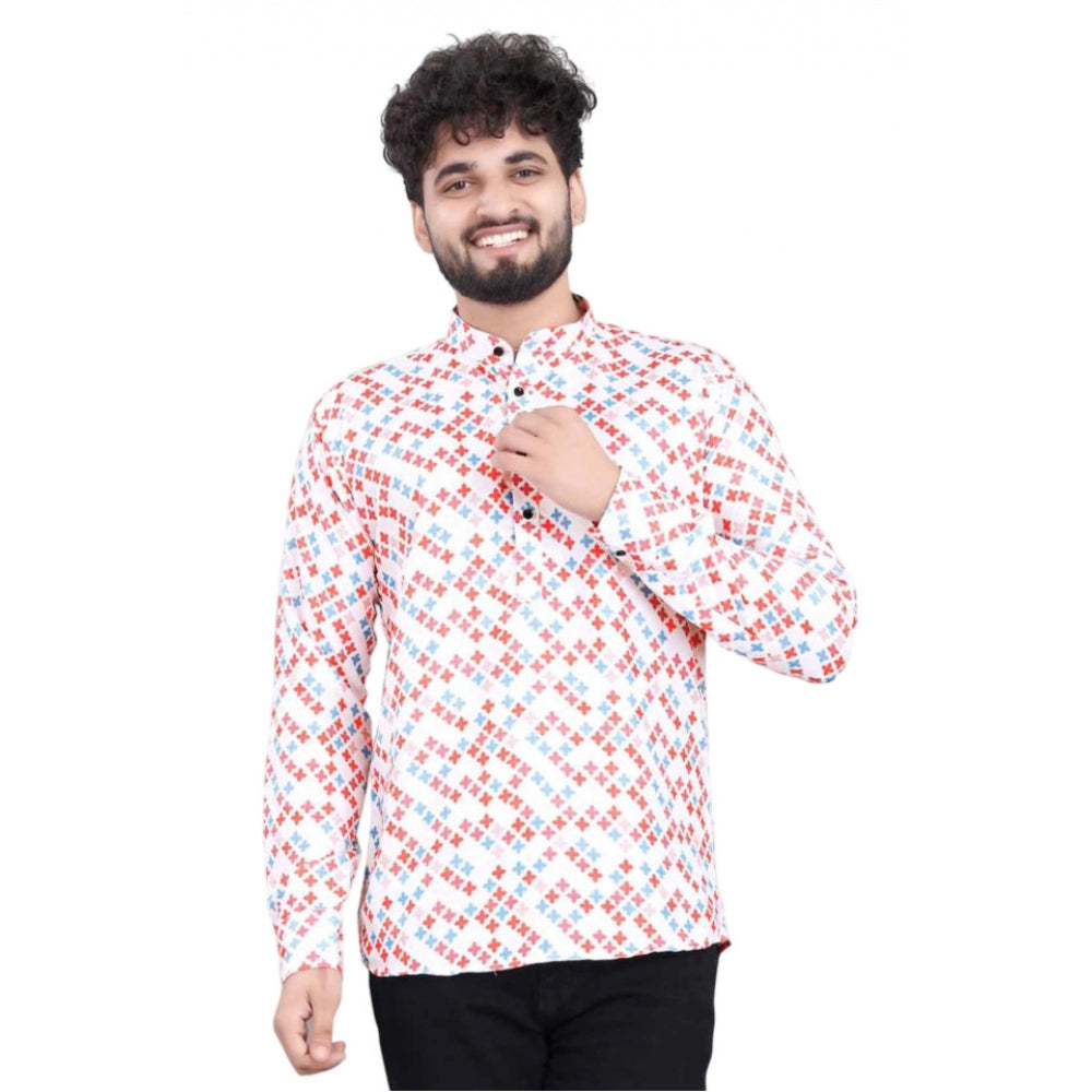 Snuggle Spot Men's Cotton Blended Printed Full Sleeve Shortkurta (Multicolor)