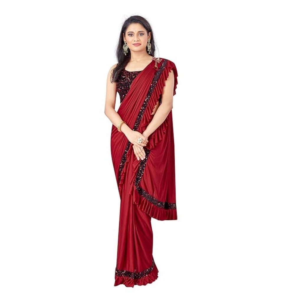 Snuggle Spot Women's Lycra Solid Saree With Unstitched Blouse (Red, 5.5 Mtr)