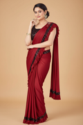 Snuggle Spot Women's Lycra Solid Saree With Unstitched Blouse (Red, 5.5 Mtr)