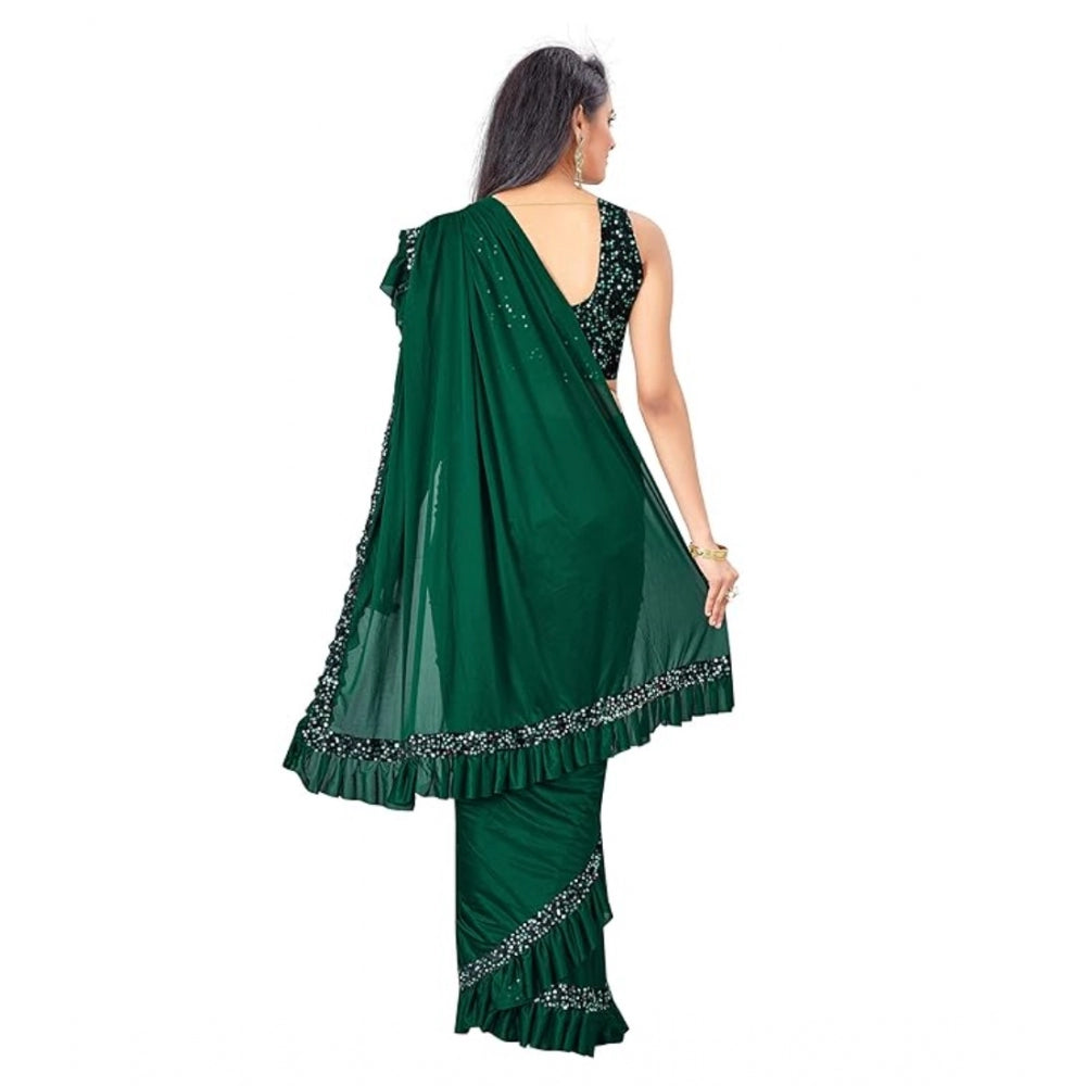 Snuggle Spot Women's Lycra Solid Saree With Unstitched Blouse (Green, 5.5 Mtr)