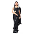 Snuggle Spot Women's Lycra Solid Saree With Unstitched Blouse (Black, 5.5 Mtr)