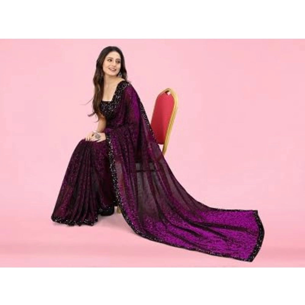Snuggle Spot Women's Lycra Floral Saree With Unstitched Blouse (Wine, 5.5 Mtr)