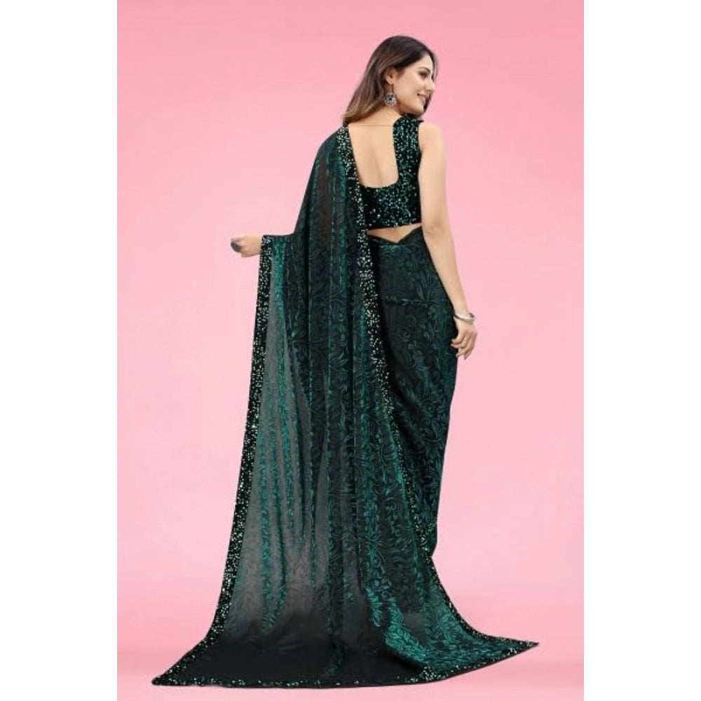 Snuggle Spot Women's Lycra Floral Saree With Unstitched Blouse (Green, 5.5 Mtr)