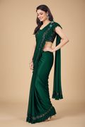 Snuggle Spot Women's Lycra Solid Saree With Unstitched Blouse (Green, 5.5 Mtr)