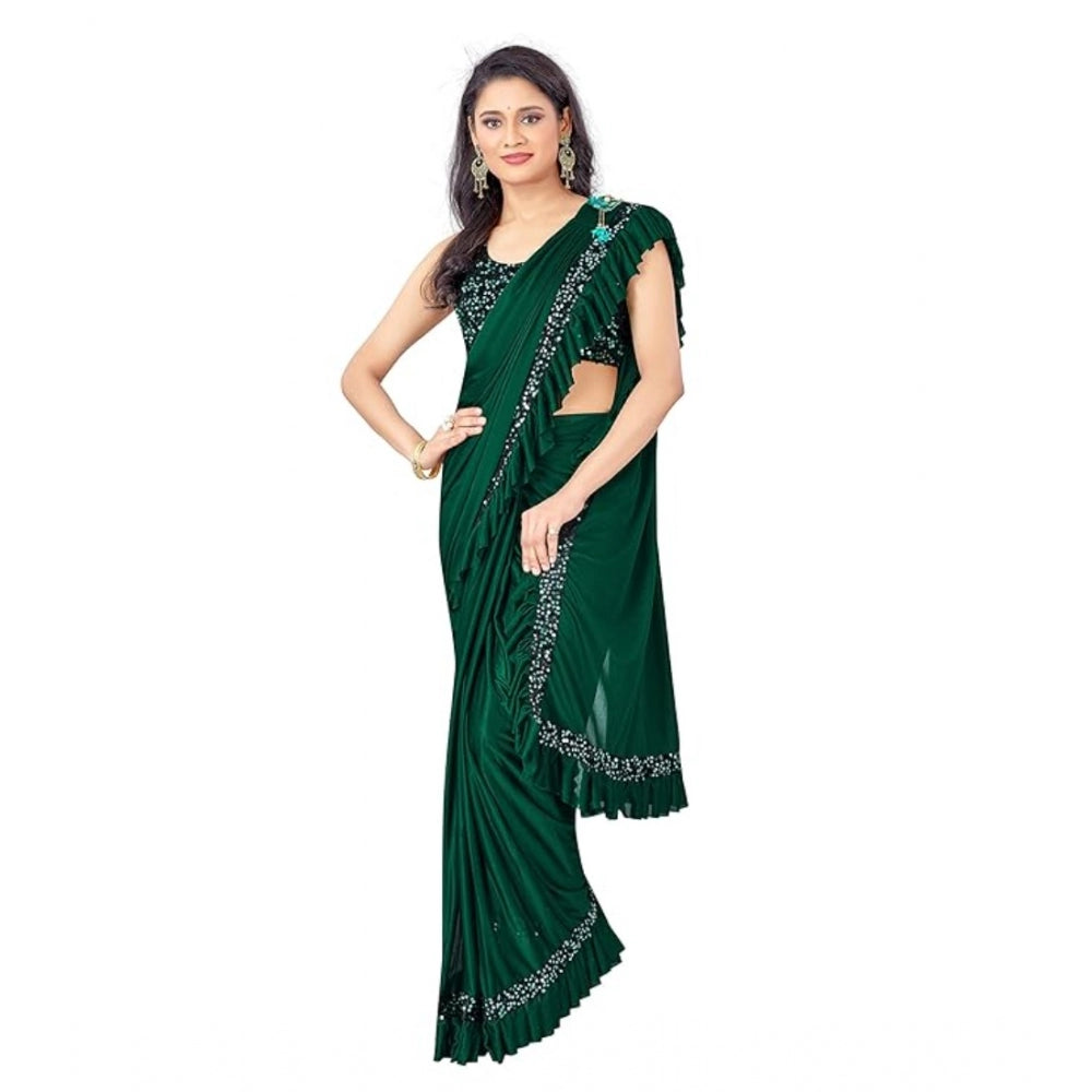 Snuggle Spot Women's Lycra Solid Saree With Unstitched Blouse (Green, 5.5 Mtr)