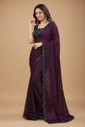 Snuggle Spot Women's Lycra Floral Saree With Unstitched Blouse (Wine, 5.5 Mtr)