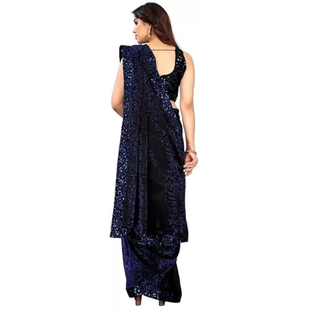 Snuggle Spot Women's Lycra Floral Saree With Unstitched Blouse (Blue, 5.5 Mtr)