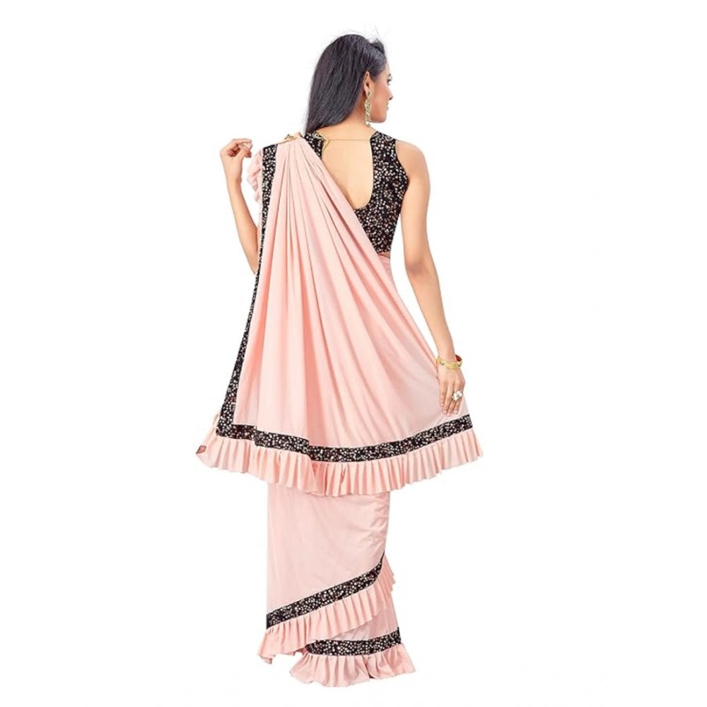 Snuggle Spot Women's Lycra Solid Saree With Unstitched Blouse (Peach, 5.5 Mtr)