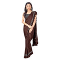 Snuggle Spot Women's Lycra Solid Saree With Unstitched Blouse (Brown, 5.5 Mtr)